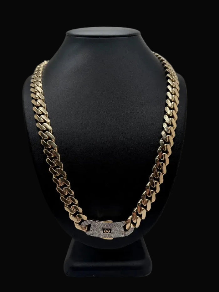 Monaco Chain Classic Pave Lock 14K 59.2 g
