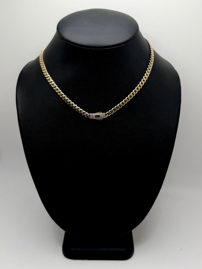 Monaco Chain Classic Pave Lock 10K 10.1 g