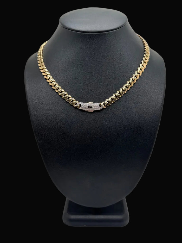 Monaco Chain Classic Pave Lock 10K 18.4 g