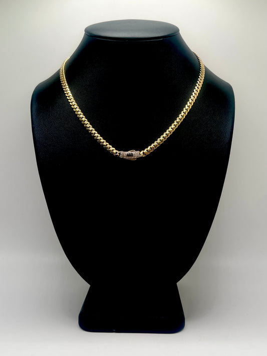 Monaco Chain Classic Pavé Lock 14K  12.7 g
