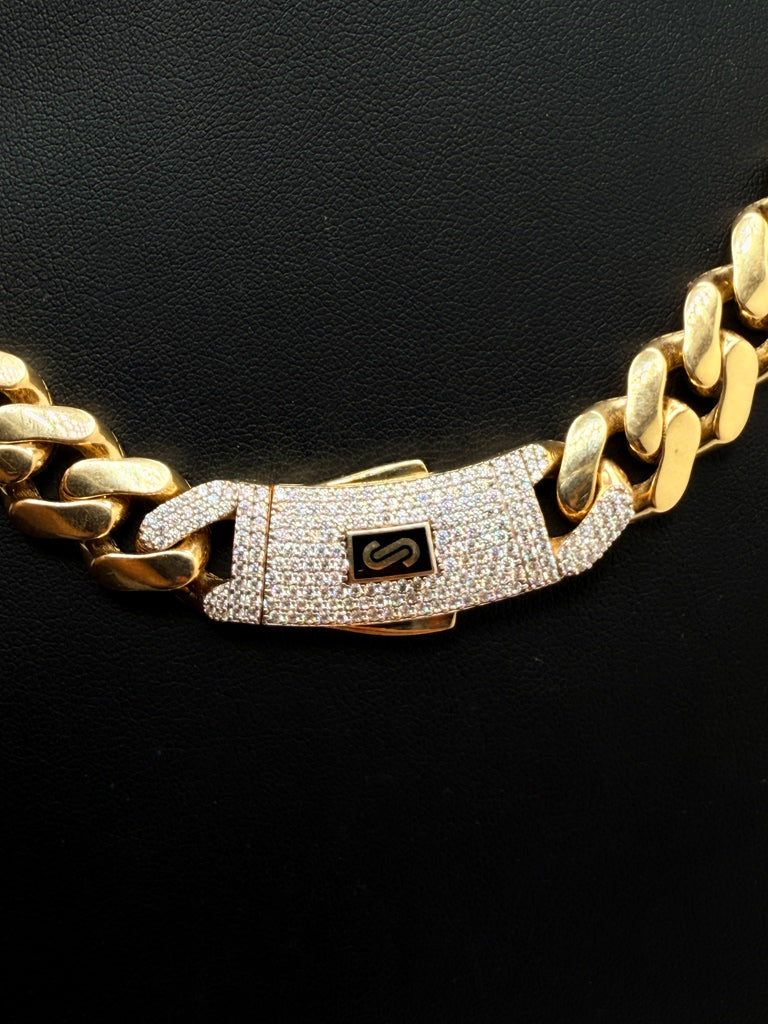 Monaco Chain Classic Pave Lock 14K 41.1 g