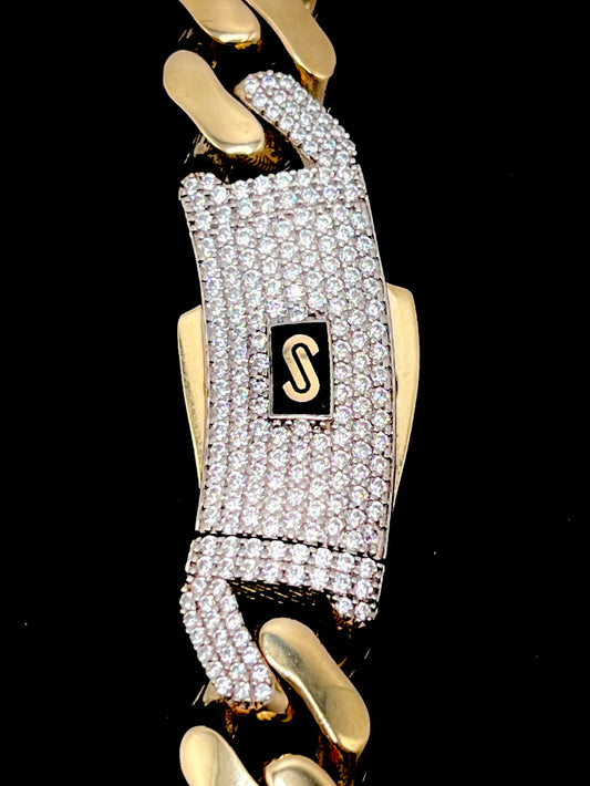 Monaco Chain Classic Pavé Lock 10K  36.5 g