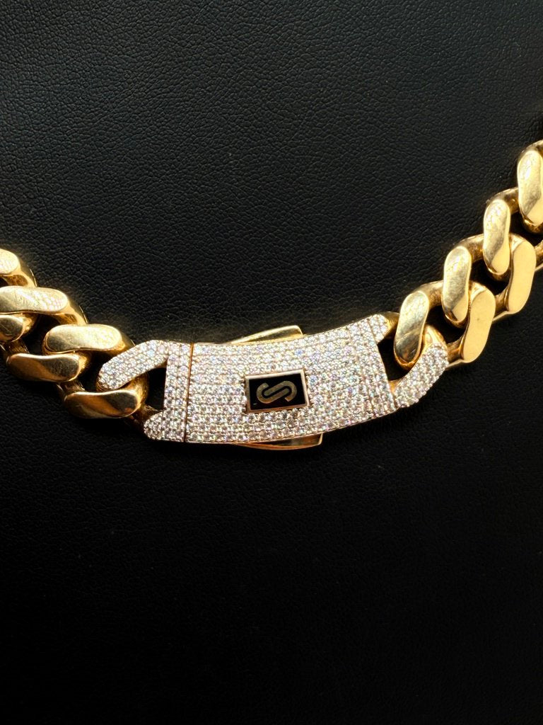 Monaco Chain Classic Pave Lock 14K 41.1 g