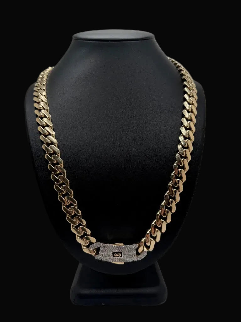 Monaco Chain Classic Pave Lock 14K 59.2 g