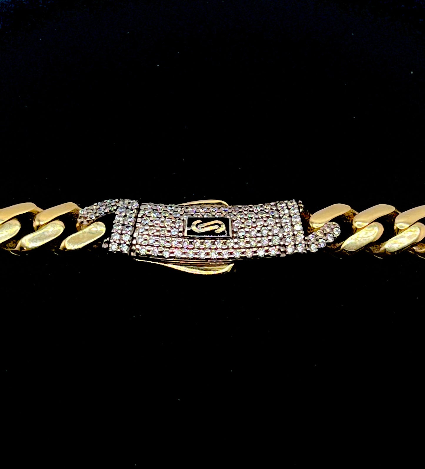 Monaco Chain Classic Pavé Lock 14K  13.4 g