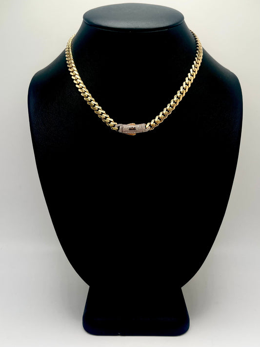 Monaco Chain Classic Pavé Lock 14K  13.4 g