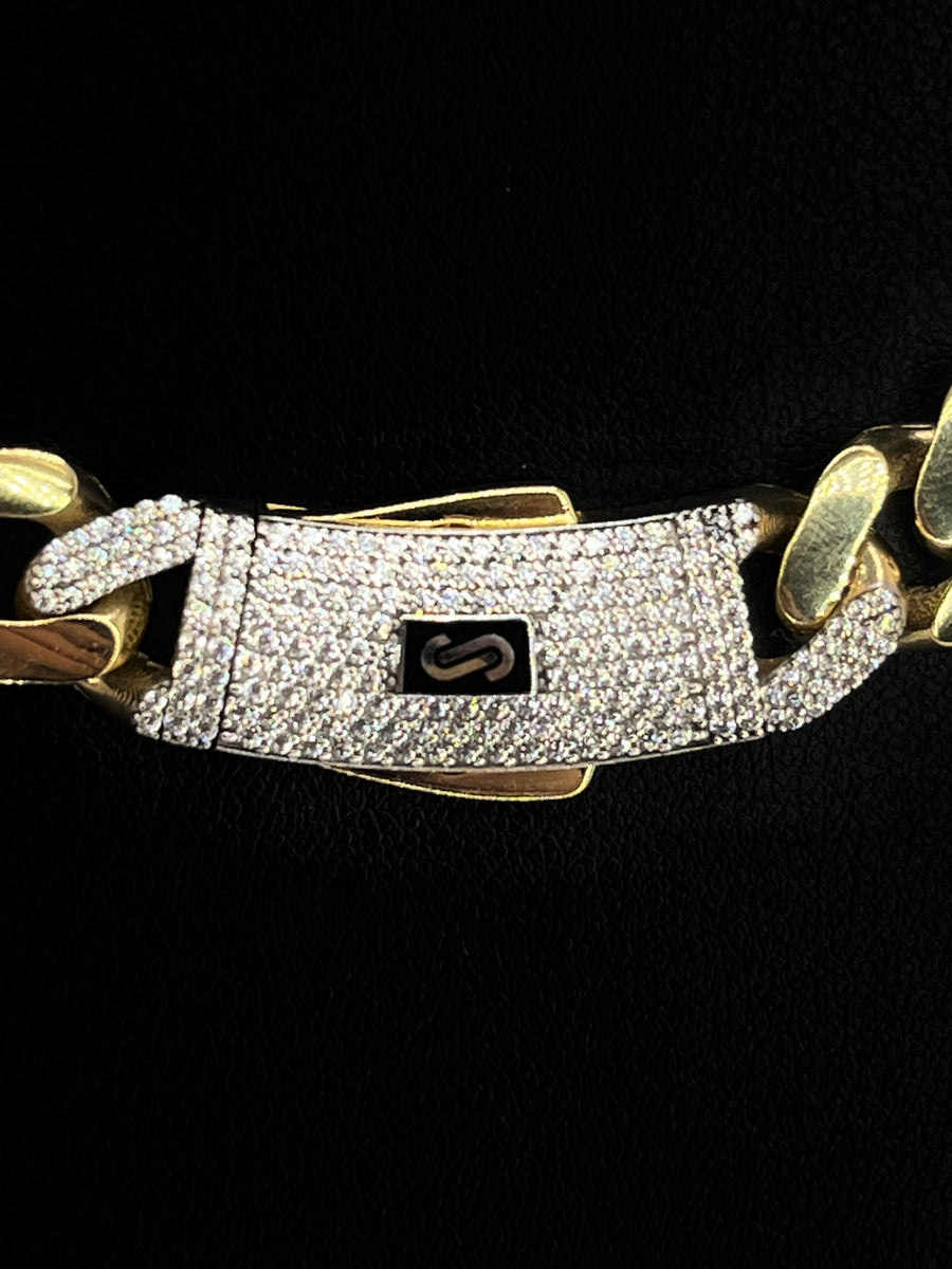 Monaco Chain Classic Pavé Lock 10K 17.6 g