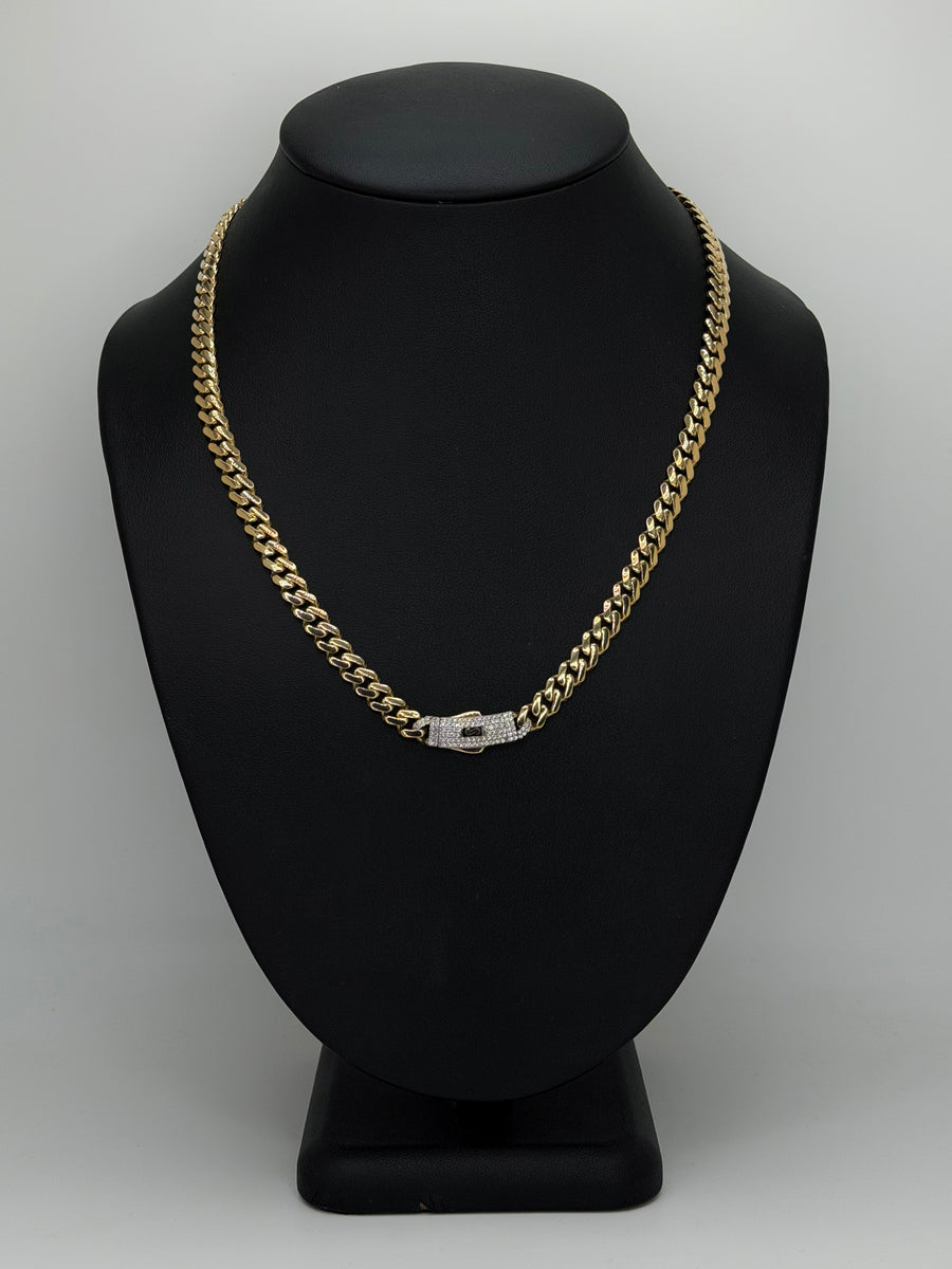 Monaco Chain Classic Pavé Lock 14K 17.6 g