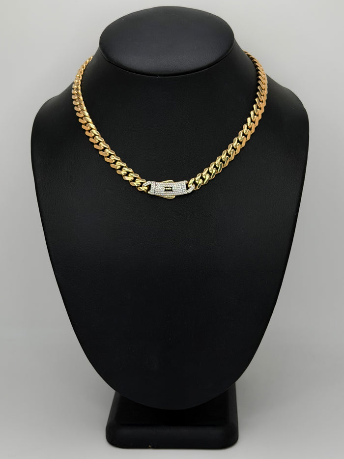 Monaco Chain Classic Pavé Lock 10K 17.6 g