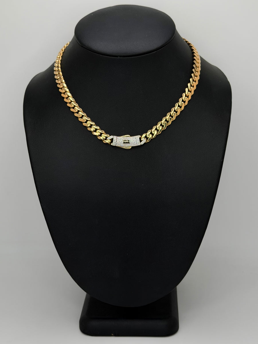 Monaco Chain Classic Pavé Lock 10K 17.6 g