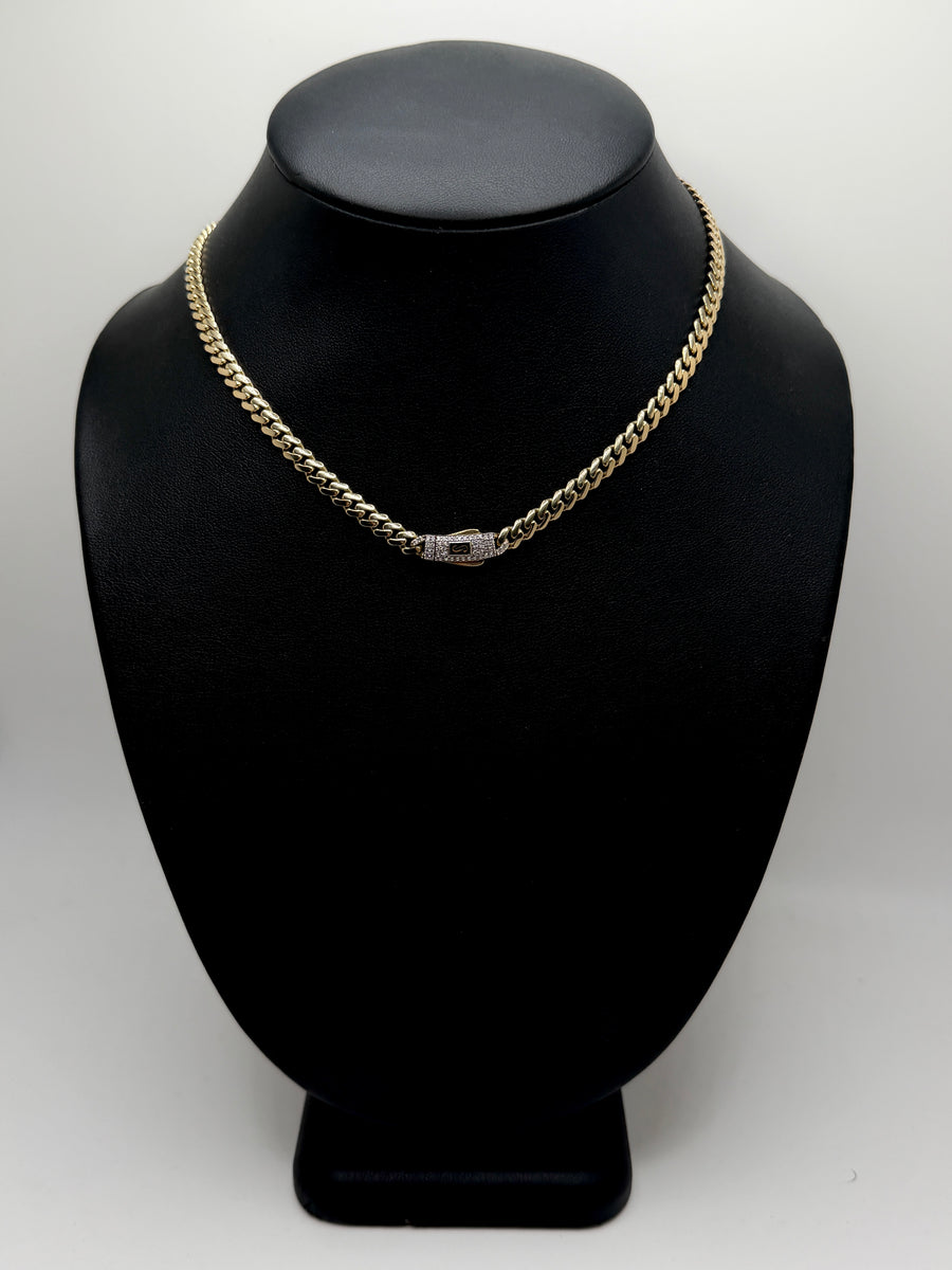 Monaco Chain Classic Pave Lock 10K 10.1 g
