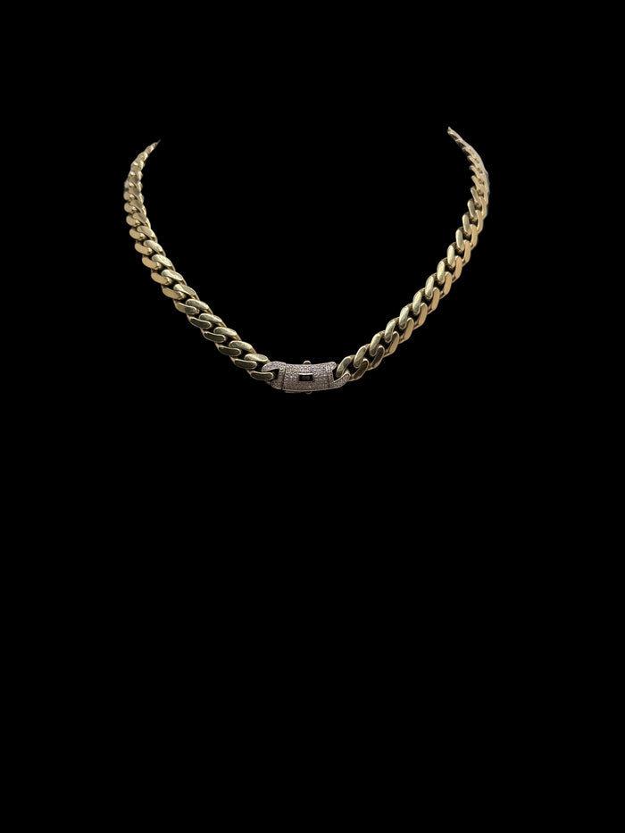 Monaco Chain Classic Pave Lock 10K 19.7 g