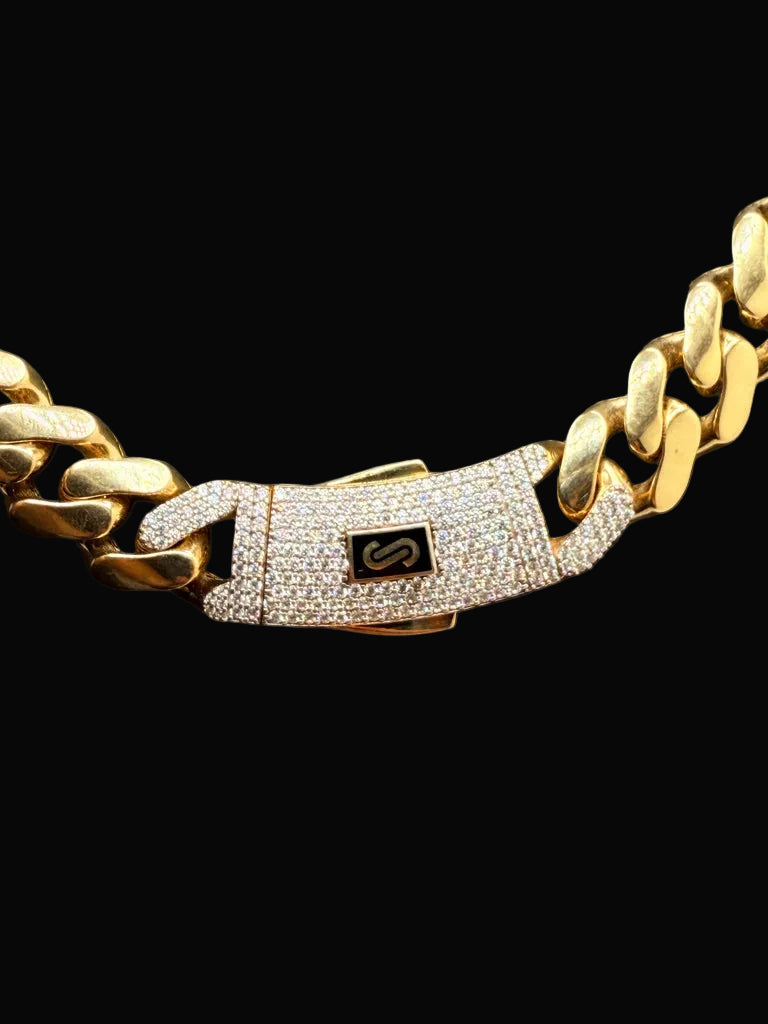 Monaco Chain Classic Pave Lock 14K 59.2 g
