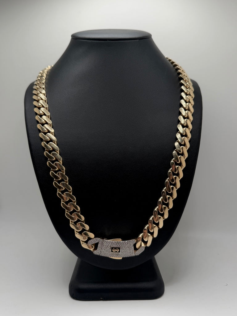 Monaco Chain Classic Pave Lock 14K 59.2 g