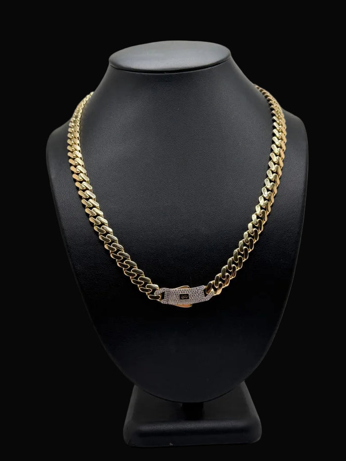 Monaco Chain Classic Pave Lock 14K 31 g
